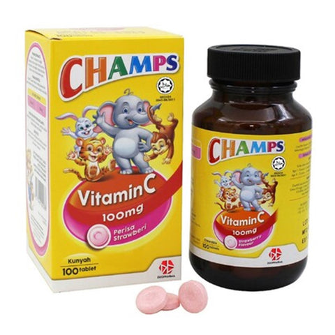 Champs Vitamin C 100mg Chewable Tablet 100's (Strawberry Flavour)