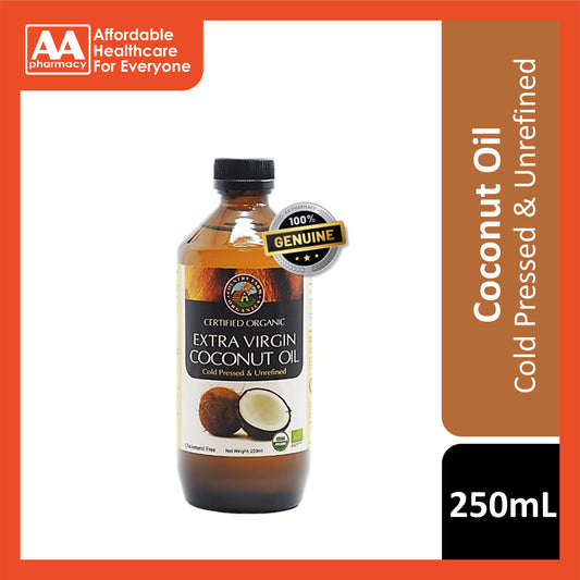 Country Farm Certified Organic Extra Virgin Coconut Oil 250mL (Cold Pressed and Unrefined)