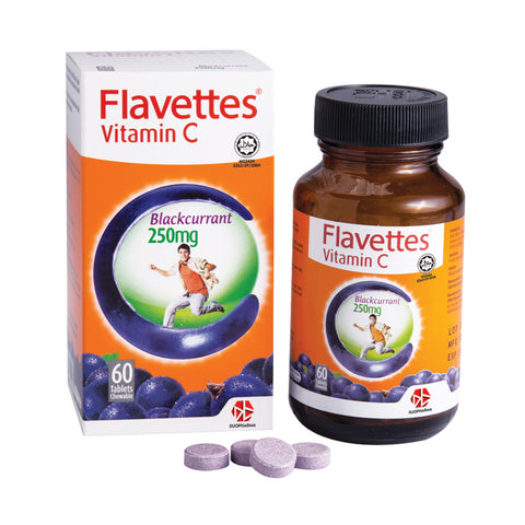 [CLEARANCE] [EXP 02/2026] Flavettes Vitamin C 250mg Chewable Tablet 60's (Blackcurrant Flavour)