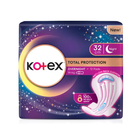 Kotex Pads (Total Protection Overnight, Wing, 32cm) 12's [Night Use]