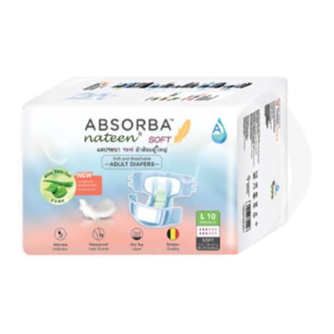 Absorba Nateen Soft Adult Diapers Size L 10's (115-150cm / 45-59 inches)