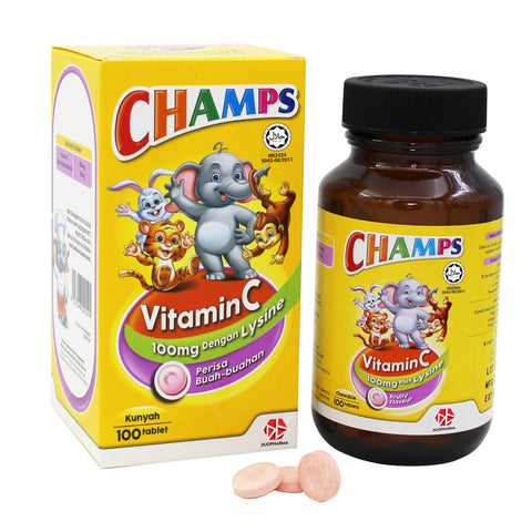 Champs Vitamin C Plus Lysine Chewable Tablet 100's (Fruity Flavour)