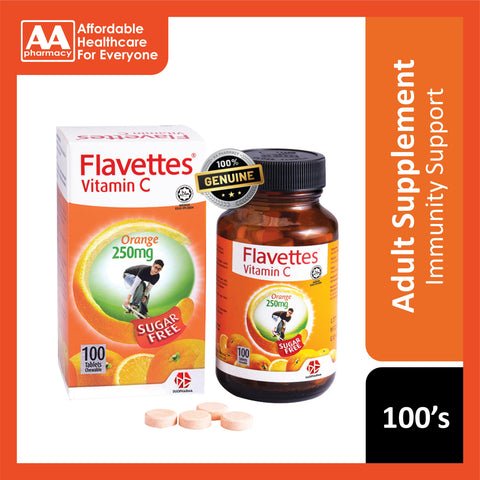 Flavettes Vitamin C 250mg Sugar Free Chewable Tablet 100's (Orange Flavour)