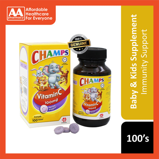 Champs Vitamin C 100mg Chewable Tablet 100's (Blackcurrant Flavour)