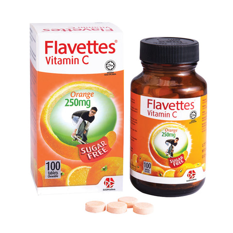 Flavettes Vitamin C 250mg Sugar Free Chewable Tablet 100's (Orange Flavour)