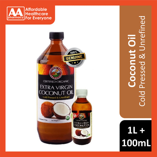 Country Farm Certified Organic Extra Virgin Coconut Oil 1L+100mL (Cold Pressed and Unrefined)