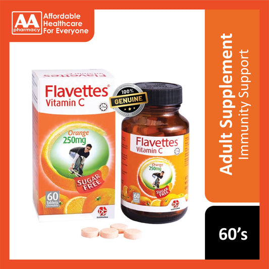 Flavettes Vitamin C 250mg Sugar Free Chewable Tablet 60's (Orange Flavour)