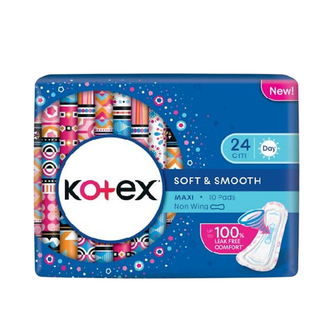 Kotex Pads (Soft and Smooth, Maxi Non-Wing, 24cm) 10's [Day Use]