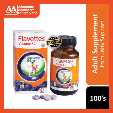 Flavettes Vitamin C 250mg Chewable Tablet 100's (Blackcurrant Flavour)