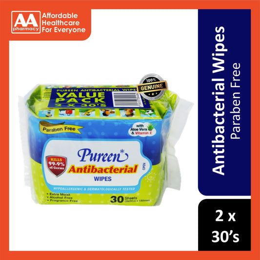 Pureen Antibacterial Wipes Twinpack 30'sx2