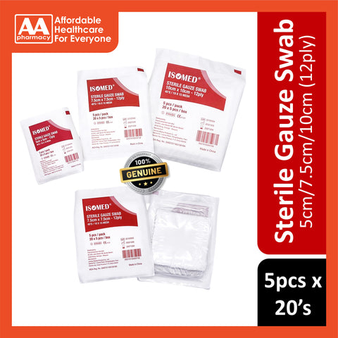 Sterile Gauze Swab (5cm/7.5cm/10cm x 12 ply)  - 20x5's