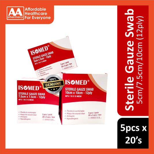 Sterile Gauze Swab (5cm/7.5cm/10cm x 12 ply)  - 20x5's