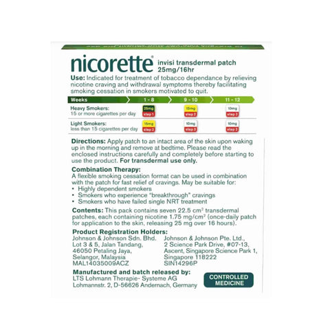 Nicorette Invisi Transdermal Patch 25mg/16hr (Step 1) 7's