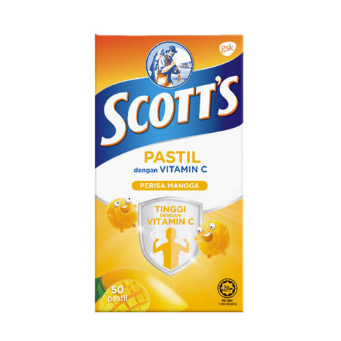 Scotts Vitamin C Pastilles 50's/100g - 4 Flavours (Orange/ Mango/ Peach/ Berries)