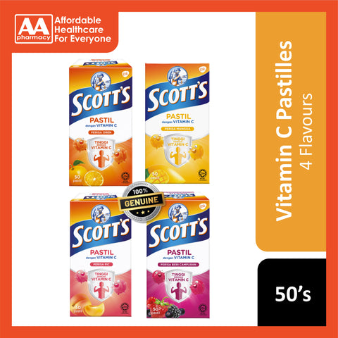 Scotts Vitamin C Pastilles 50's/100g - 4 Flavours (Orange/ Mango/ Peach/ Berries)