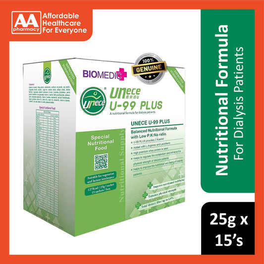 Biomedic+ Unece U-99 Plus (Green) - For Dialysis Patients 15's