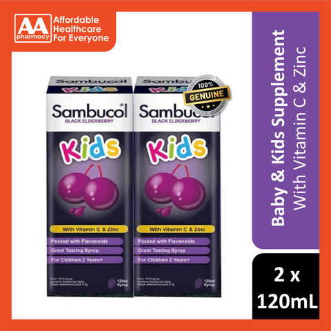 Sambucol Kids Black Elderberry 2x120mL (With Vitamin C and Zinc)