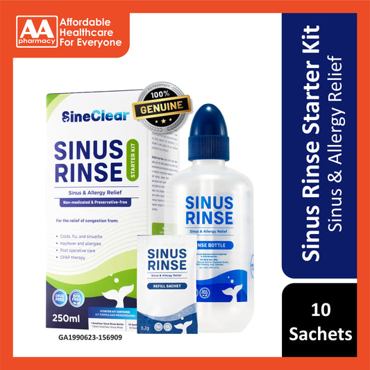 SineClear Sinus Rinse Starter Kit (Contains 1 Bottle and 10 Sachets)