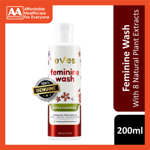 Eves Feminine Wash 200mL (with Prebiotics, Vitamin C & E, Lactic Acid and Niacinamide)