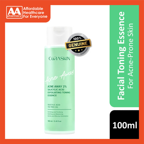 Curaskin Acne Away 2% Salicylic Acid Exfoliating Toning Essence 100ml - With Tea Tree Oil