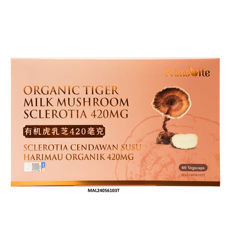 PrimeVite Organic Tiger Milk Mushroom Sclerotia 420mg Vegecapsule 6x10's