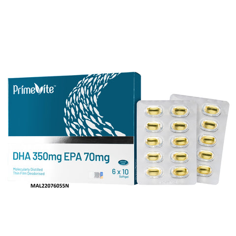 PrimeVite DHA 350mg EPA 70mg Fish Oil Softgel 6x10's