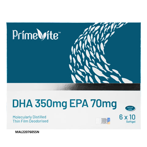 PrimeVite DHA 350mg EPA 70mg Fish Oil Softgel 6x10's