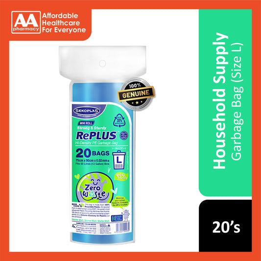 RePLUS HDPE Garbage Bag Size L (75cm x 90cm) 20's (Mini Roll)