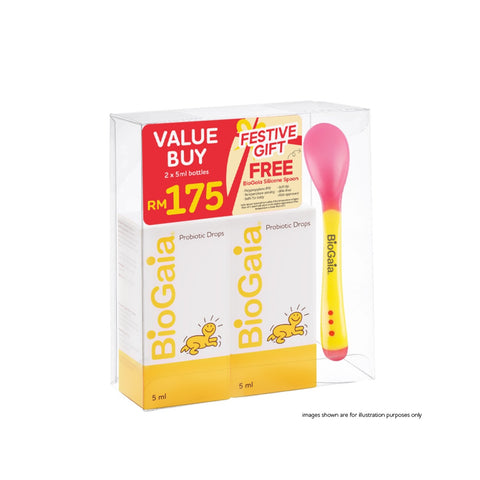 BioGaia Probiotic Drops 5mLx2's (Twin Pack + FOC Silicon Spoon)