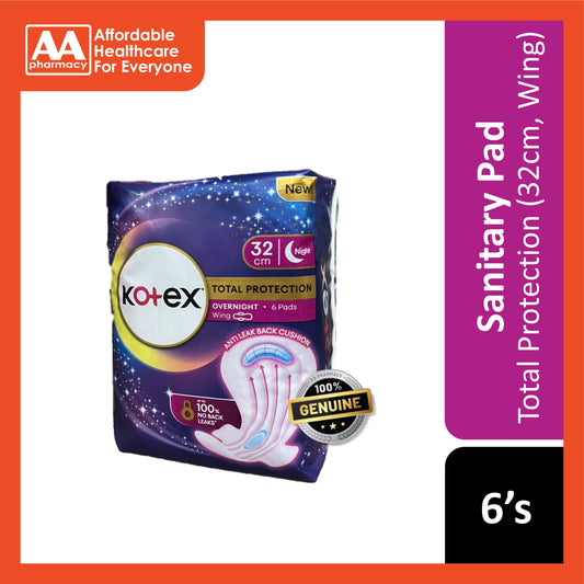 Kotex Pads (Total Protection Overnight, Wing, 32cm) 6's [Night Use]