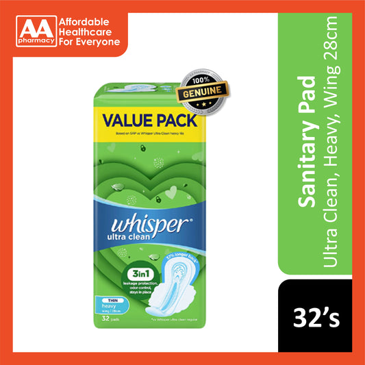 Whisper Ultra Clean Pads (Thin, Heavy, Wing 28cm) 32's