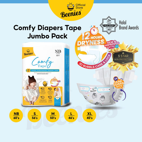 Beenies Baby Comfy Tape Diapers Size S 56's (4-8kg) [Jumbo Pack]