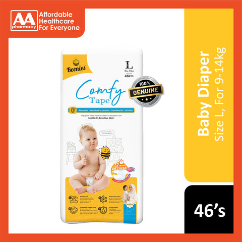 Beenies Baby Comfy Tape Diapers Size L 46's (9-14kg) [Jumbo Pack]