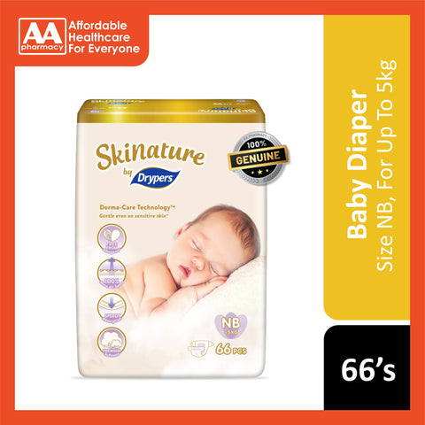 Skinature By Drypers Baby Tape Diapers Size NB 66's (For Up To 5kg)