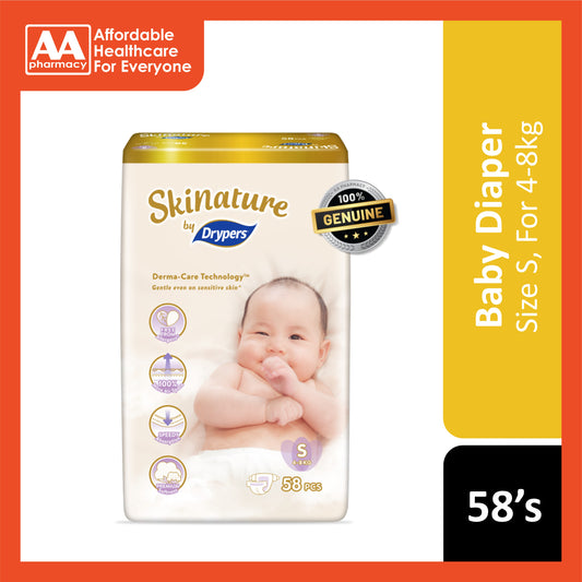 Skinature By Drypers Baby Tape Diapers Size S 58's (4-8kg)