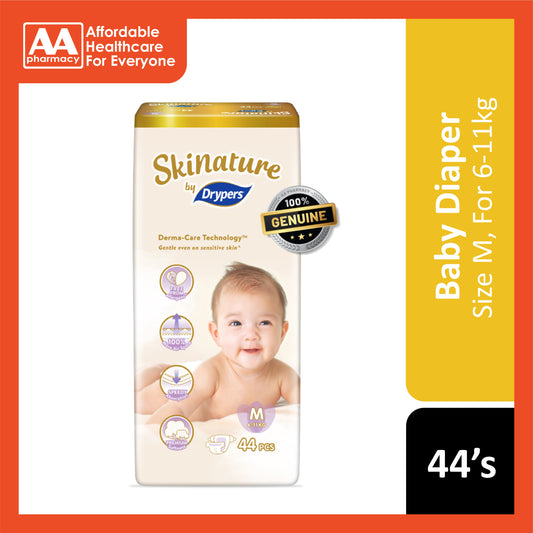 Skinature By Drypers Baby Tape Diapers Size M 44's (6-11kg)