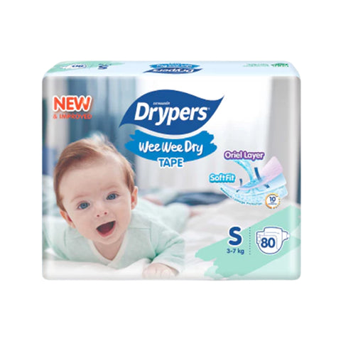 Drypers Wee Wee Dry Baby Tape Diapers Size S 80's (3-7kg)