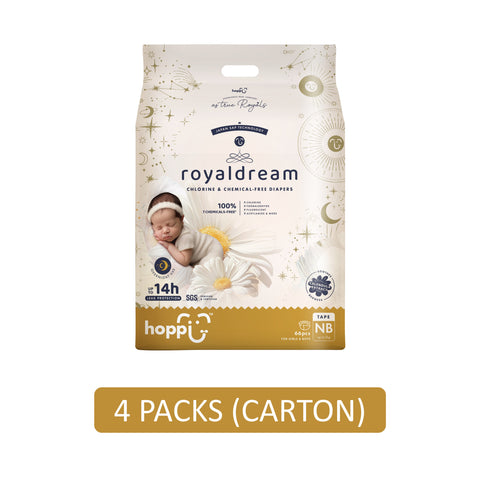 Hoppi RoyalDream Baby Tape Diapers Size NB 66's (For Up To 5kg) [4 Packs/Carton]