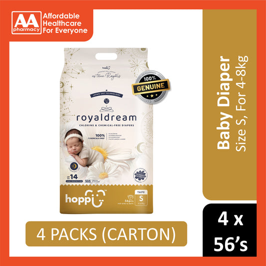 Hoppi RoyalDream Baby Tape Diapers Size S 56's (4-8kg) [4 Packs/Carton]