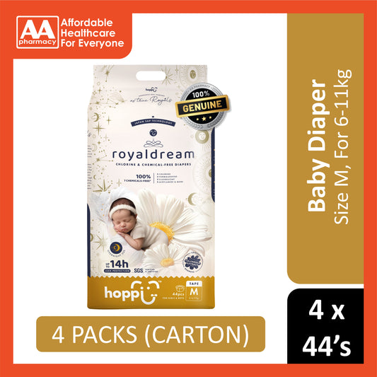 Hoppi RoyalDream Baby Tape Diapers Size M 44's (6-11kg) [4 Packs/Carton]