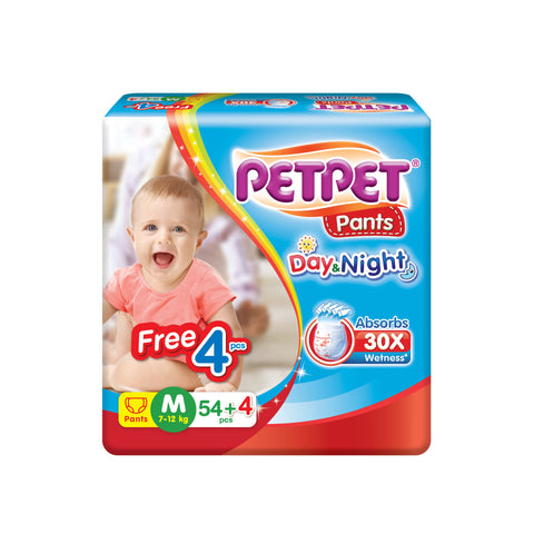 PetPet Day and Night Baby Pants Size M 54's+4's (For 7-12kg)