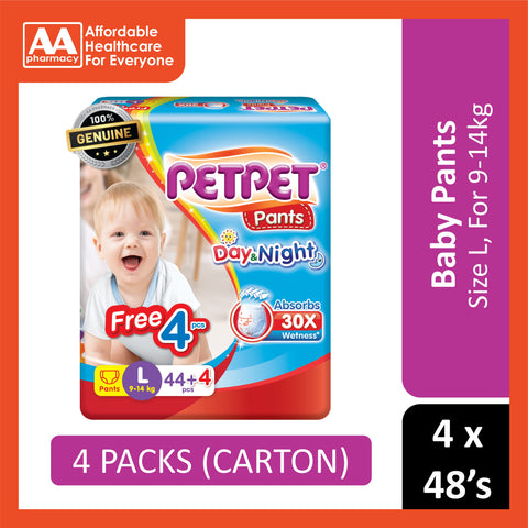 PetPet Day and Night Baby Pants Size L 44's+4's (For 9-14kg) [4 Packs/Carton]