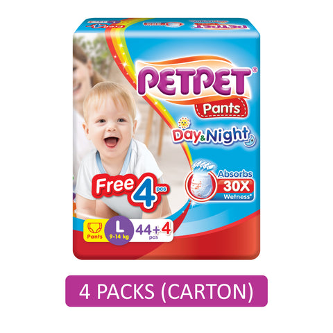 PetPet Day and Night Baby Pants Size L 44's+4's (For 9-14kg) [4 Packs/Carton]