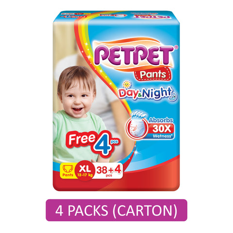 PetPet Day and Night Baby Pants Size XL 38's+4's (For 12-17kg) [4 Packs/Carton]