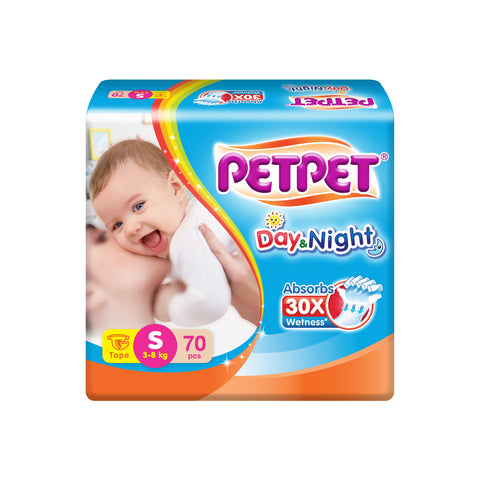 PetPet Day and Night Baby Tape Diapers Size S 70's (For 3-8kg)