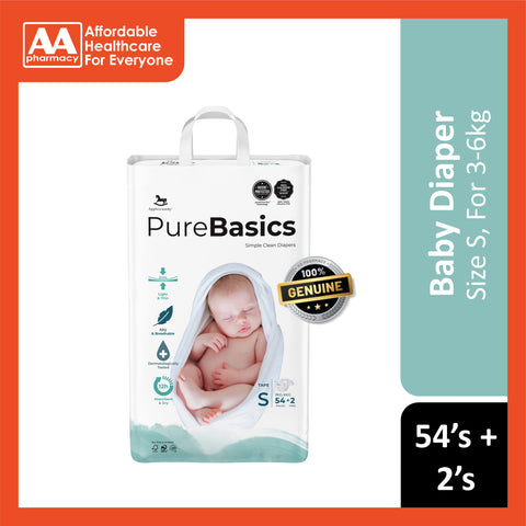 Applecrumby PureBasics Baby Tape Diaper Size S 54's+2's (For 3-6kg)