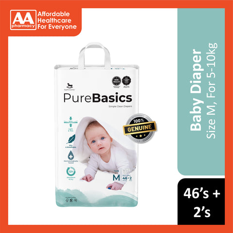 Applecrumby PureBasics Baby Tape Diaper Size M 46's+2's (For 5-10kg)