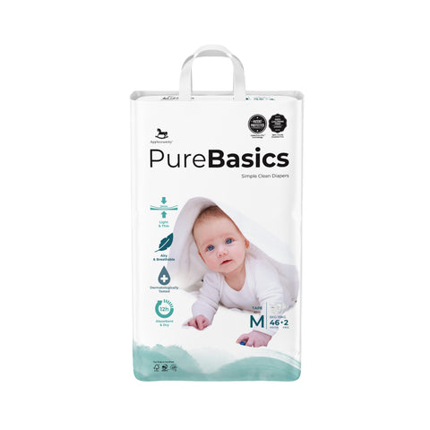 Applecrumby PureBasics Baby Tape Diaper Size M 46's+2's (For 5-10kg)