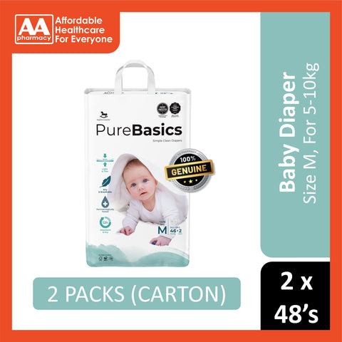 Applecrumby PureBasics Baby Tape Diaper Size M 46's+2's (For 5-10kg) [2 Packs/Carton]