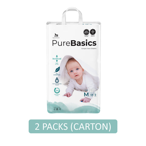 Applecrumby PureBasics Baby Tape Diaper Size M 46's+2's (For 5-10kg) [2 Packs/Carton]